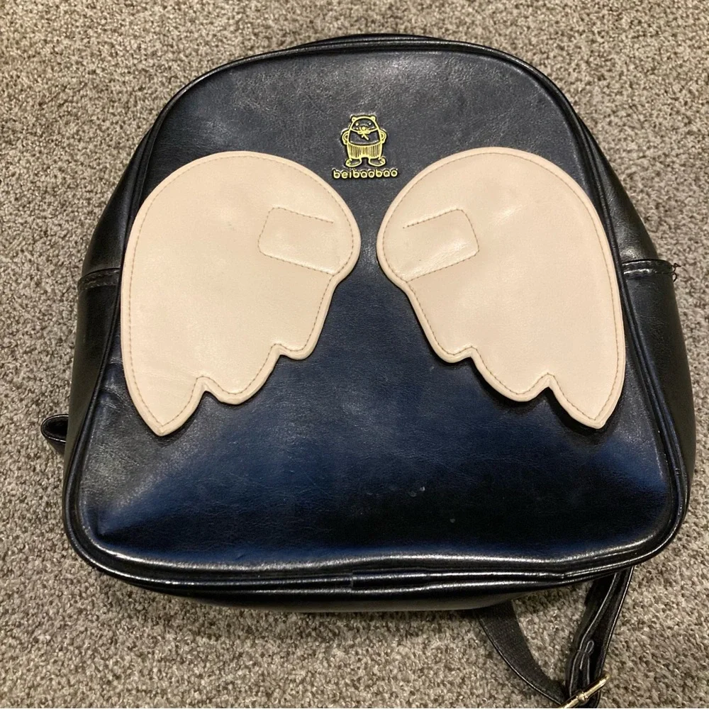 angel wing mini backpack Wings Iridescent Featuring whimsical wing details and a vibrant design BeiBaoBao Mini Faux black Leather